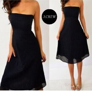 J. Crew 100% Cotton Navy Blue Flare Cocktail Textured Strapless Dress Size 0